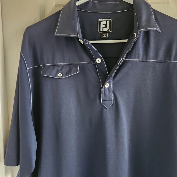 Footjoy Athletic Fit Polo Golf Shirt‎ Men L Navy Blue White Stitching Accent - Picture 4 of 5